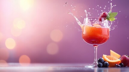 Vibrant cocktail with splash and fruit