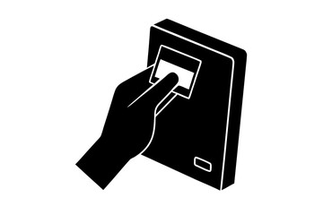 Access control with card reader device silhouette vector illustration