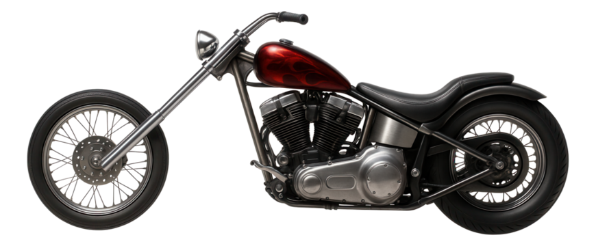 Traditional chopper with extended front forks and custom paintwork