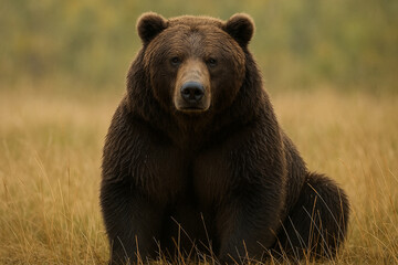 Majestic Brown Bear in Autumn Meadow Wildlife Photography