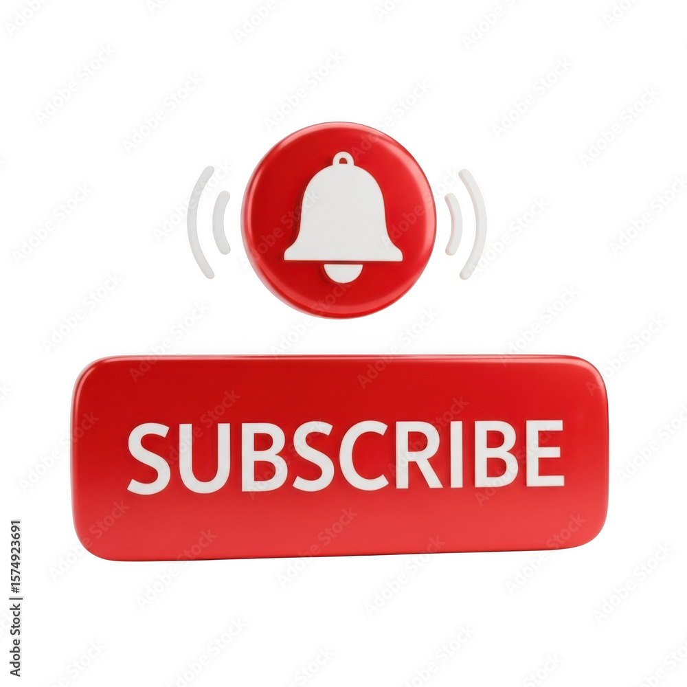 Aufkleber red subscribe button with notification bell icon isolated on transparent background