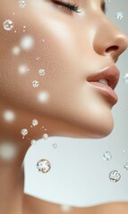 Fototapeta na wymiar Close-up view of skin with molecular structures highlighting skincare innovation and beauty