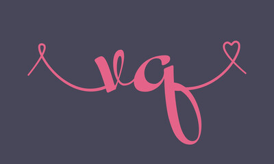 Fototapeta premium VQ initial wedding monogram calligraphy vector illustration. Hand drawn lettering v and q love logo design for valentines day poster, greeting card