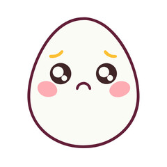 Worried Egg Kawaii Vector Icon – Cute Cartoon Egg with Anxious Expression, Blushing Cheeks