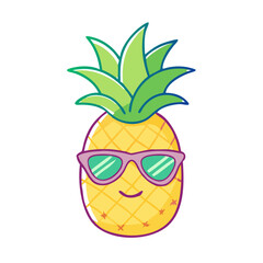 Cool Pineapple Vector Icon – Kawaii Fruit with Sunglasses and Smirk