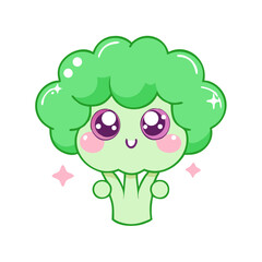 Kawaii Broccoli with Blush – Pastel Green Cartoon Vegetable for Stickers
