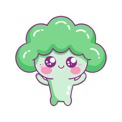 Blushing Broccoli Vector Icon – Cute Shy Vegetable with Sparkly Eyes