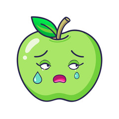  Nervous Green Apple Vector Icon – Kawaii Food Character with Anxious Face