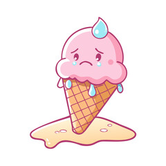  Crying Ice Cream Vector Icon – Sad Melting Scoop with Kawaii Tears