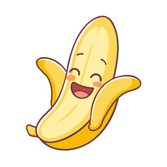 Laughing Banana Vector Icon – Kawaii Peeled Fruit with Happy Face