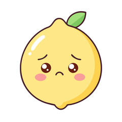 Nervous Lemon Kawaii Vector Icon – Cute Cartoon Citrus Fruit with Worried Face and Sweat Drop
