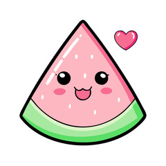 Heart-Eyes Watermelon Vector Icon – Kawaii Slice with Love Expression
