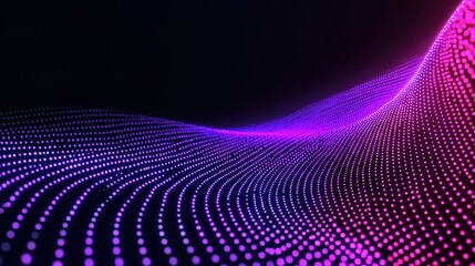 A flowing wave of glowing purple and pink dots forms a dynamic, futuristic digital landscape against a dark background.