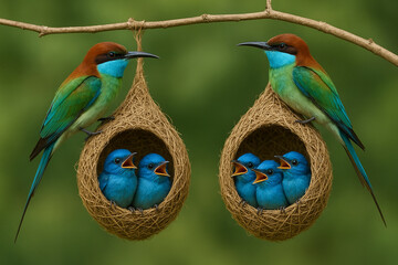 Blue-Chinned Babblers Nesting A Vibrant Display of Avian Parenthood