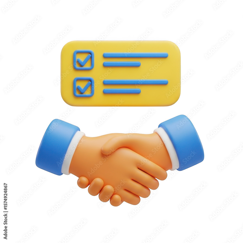 Poster 3d handshake and checklist isolated on transparent background