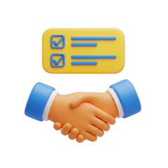 3d handshake and checklist isolated on transparent background