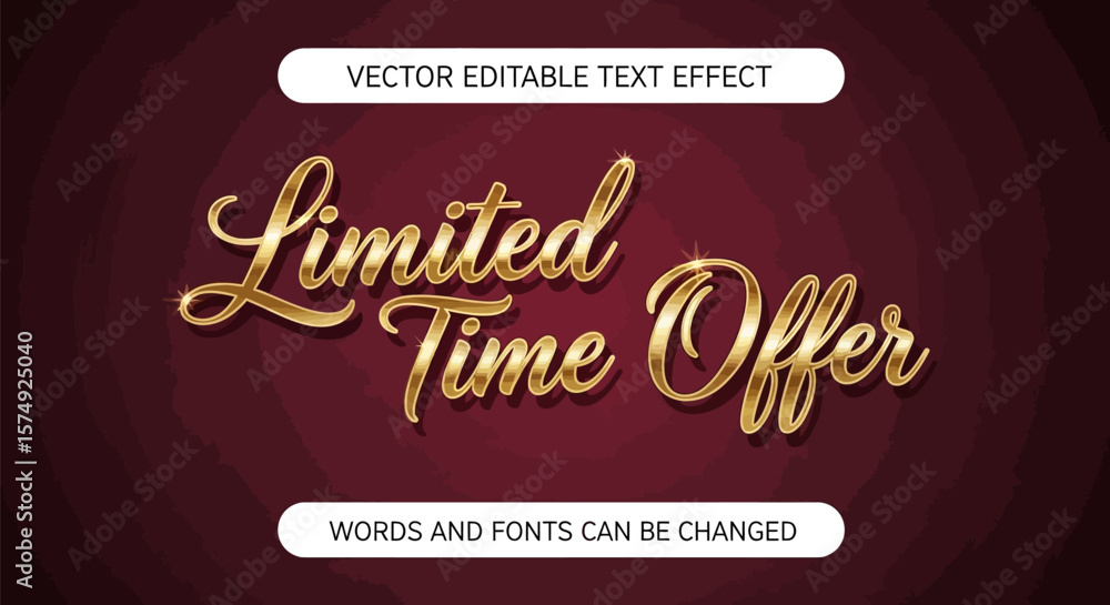 Poster get editable text effect for limited time offer with golden font style vector design template