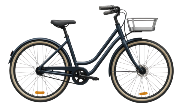 Urban bicycle with low step-through frame and front basket mount