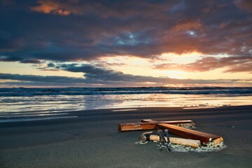 Laid Down Cross With Hammer & Nails Sundown Beach