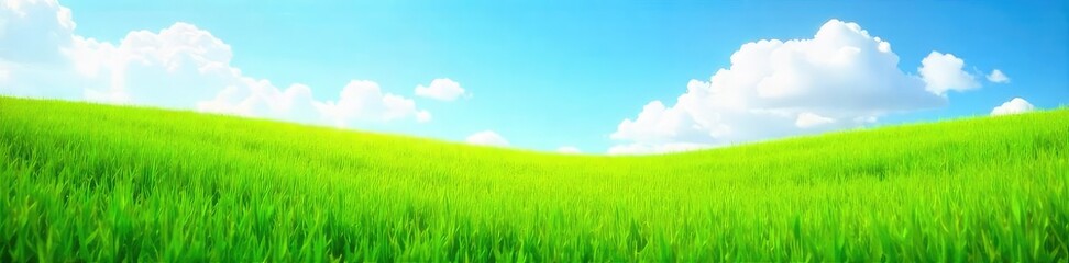 Obraz premium Lush, vibrant green grass stretches to the horizon under a bright summer sky Perfect for nature, spring, environmental, or landscape projects Enjoy this high-resolution image , green, botany