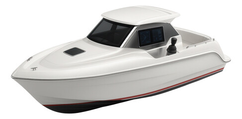 Motor yacht featuring a helm station with digital displays and joystick controls