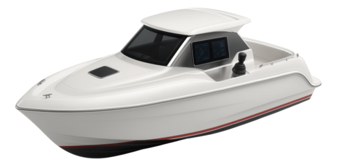 Motor yacht featuring a helm station with digital displays and joystick controls