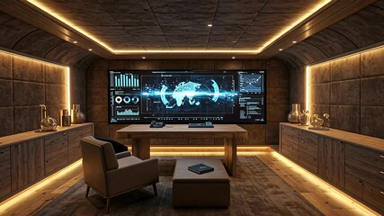 Futuristic office with data visualization Elegant interior - Powered by Adobe