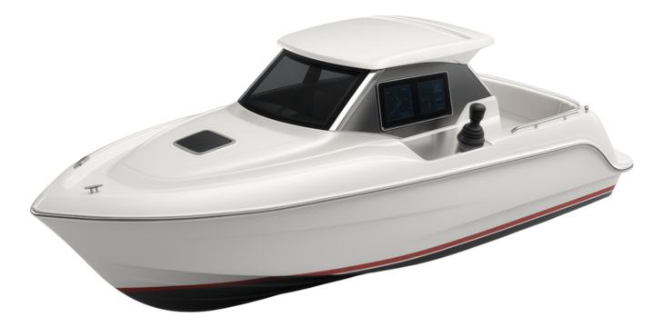 Motor yacht featuring a helm station with digital displays and joystick controls