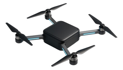 Quadcopter drone with four rotors and a compact, square body frame