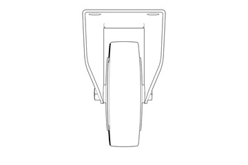 Monochrome Outline Illustration of Heavy Duty Caster Wheel Blueprint | Technical Drawing and Wireframe Schematic of Industrial Equipment Mechanical Part Simple Line Art for Design and Production Plan
