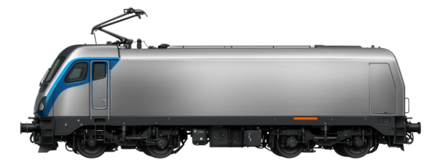 Electric locomotive with a pointed nose, high-set cab, and visible undercarriage components