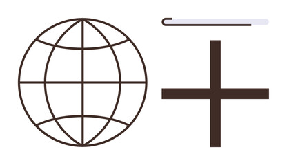 Globe, cross, and cane symbolize international healthcare, aid, global support, and medical mobility. Ideal for healthcare system, accessibility, global unity aid medicine inclusion and progress