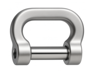 Low-profile shackle with a flat bow and a silver finish, suitable for confined spaces in an elevator installation project.