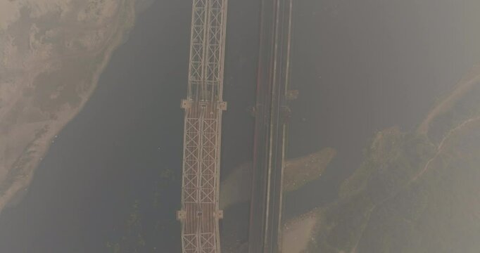 Aerial view of the Yamuna river and bridge, India.