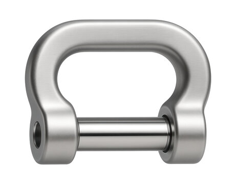 Low-profile shackle with a flat bow and a silver finish, suitable for confined spaces in an elevator installation project.