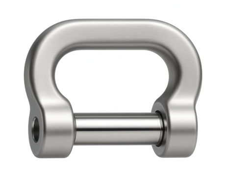 Low-profile shackle with a flat bow and a silver finish, suitable for confined spaces in an elevator installation project.