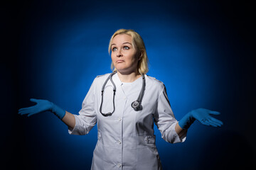 woman doctor spreads her arms to the sides she doesn't know what to do