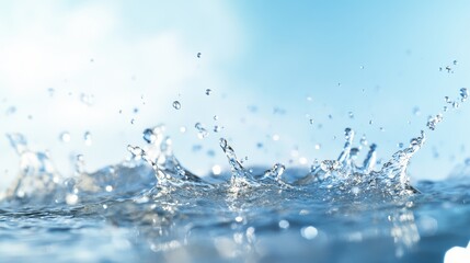 Water splashing, droplets, sunlight on surface