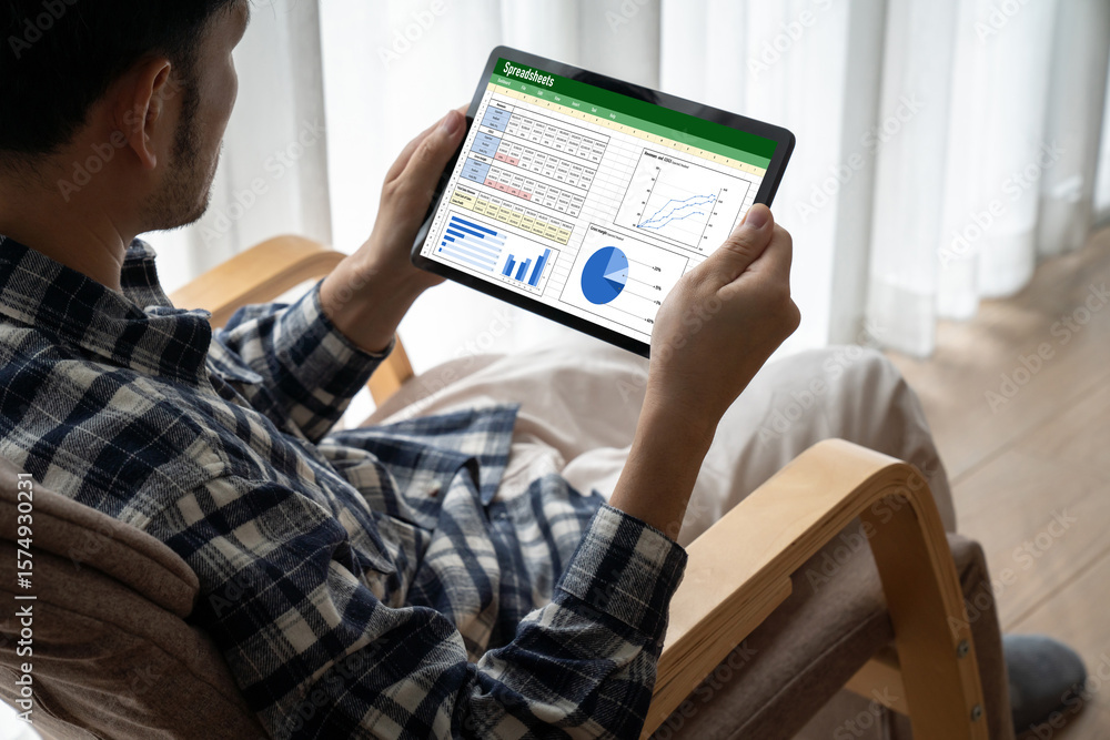Poster spreadsheet document information financial startup concept. data and graphs in spreadsheet documents