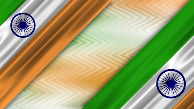 two waving indian flag on beautiful zig zag design in Indian flag colour. Indian national holiday. independence day and republic day celebration concept.