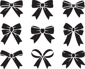 Elegant Collection Of Black Silhouette Bows Ribbon Designs For Gift Decoration And Graphic Elements Set In A Patterned Grid Presentation