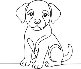 Cute Dog Pet Portrait Line Drawing on White Background