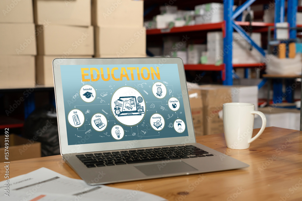 Poster e-learning website with sofware for student to study online on the internet network snugly