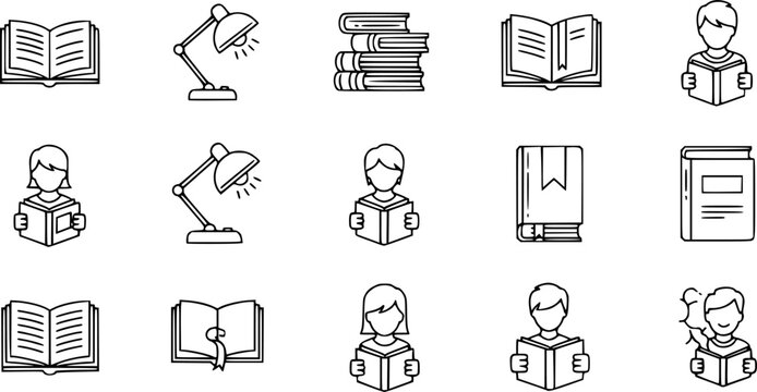 vector set of Reading icons set in thin line style, Book icon set in thin line style
- Powered by Adobe
