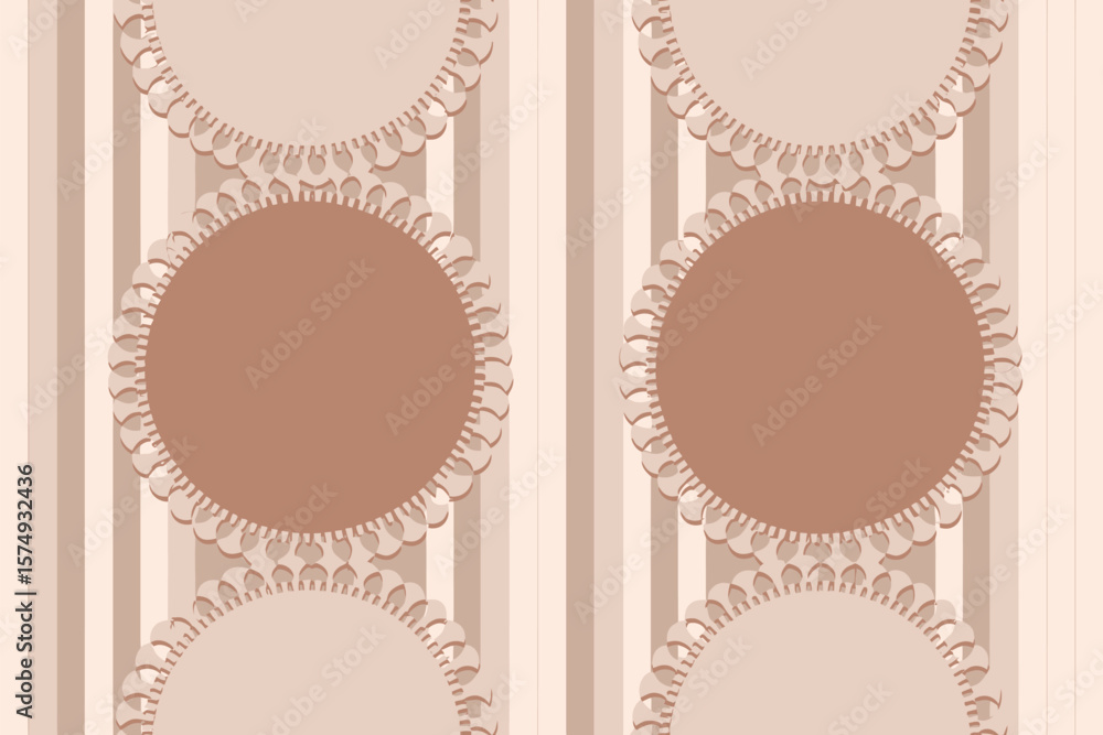 Aufkleber a pattern with vertical stripes and circles with a scalloped edge in shades of brown and beige color