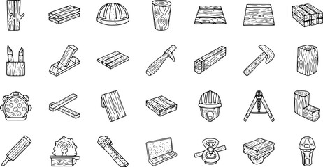 vector set of Wood icon set in thin line style
