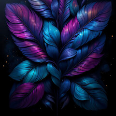 Abstract Arrangement of Vibrant Purple and Teal Leaves