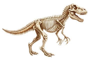Tyrannosaurus Rex skeleton detailed vintage stippled illustration isolated on a transparent background