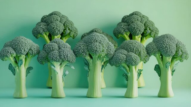 Fresh broccoli stem on a green background, perfect for food or health illustrations