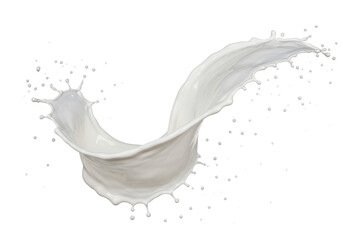 Dynamic splash of white milk-like liquid frozen mid-air, forming elegant arching structures and dispersed droplets, against a pure high-key white studio background with no shadows, showcasing